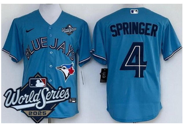 Men Toronto Blue Jays #4 George Springer Light Blue 2025 World Series Cool Base Jersey